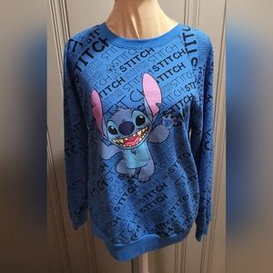 Disney Stitch Blue Crew Neck Sweatshirt Stitch Print Allover Size Small Juniors